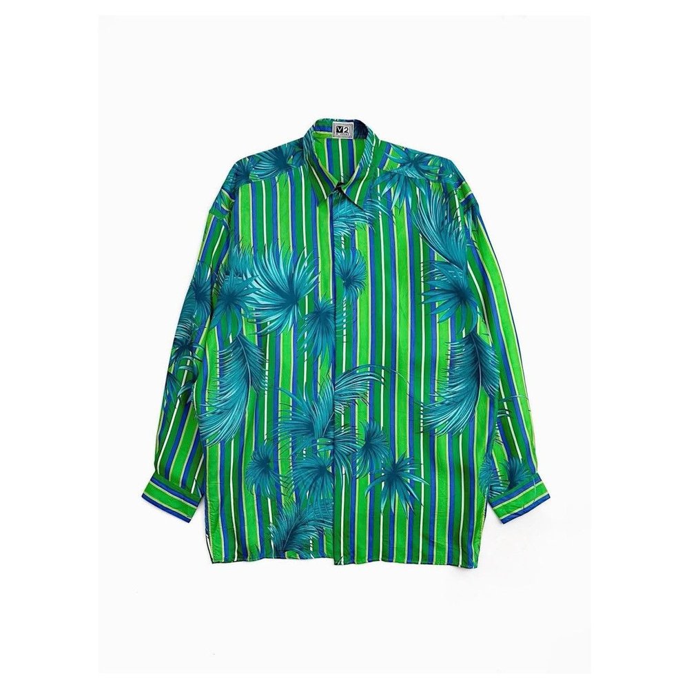 V2 by Versace Palm Stripe Silk Shirt