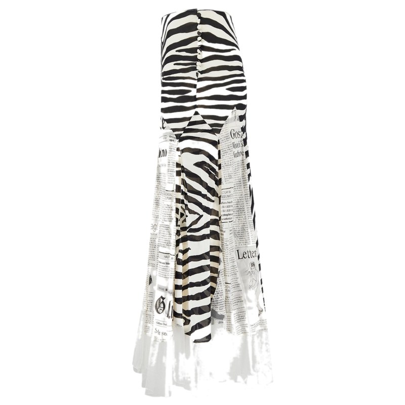 John Galliano Zebra & Gazette Newsprint Silk Skirt, 2005