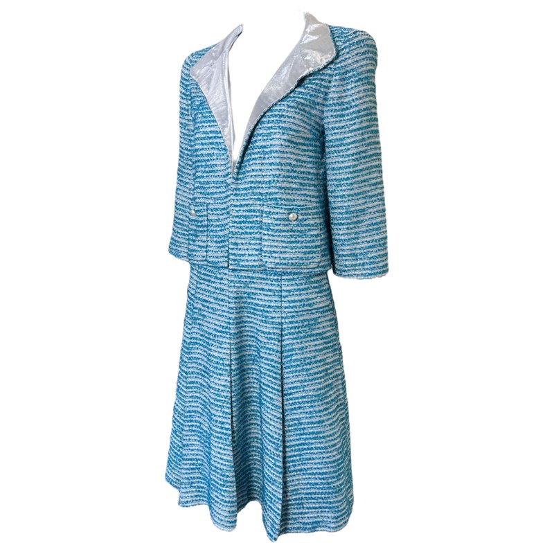 Chanel S/S 2001 Tweed Skirt Suit with Silver Lamé
