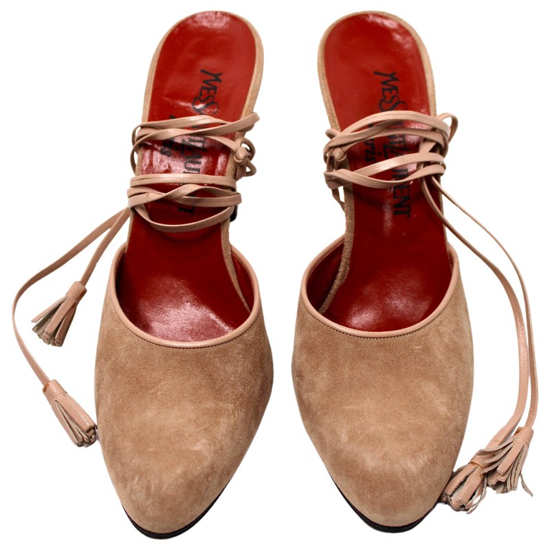 Yves Saint Laurent Suede Lace-Up Tassel Heels